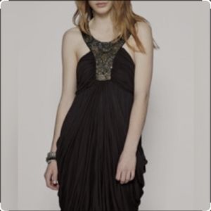 All Saints Akiko beaded draped Grecian halter mini dress